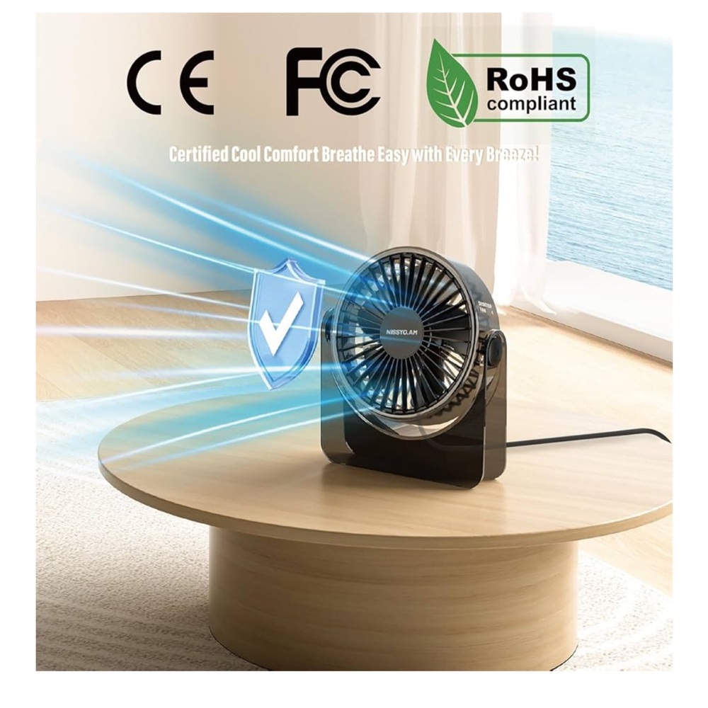 USB Desk Fan 6 Inch Portable Table Fan 3 Speeds Quiet Powerful Cooling Office - Picture 2 of 9